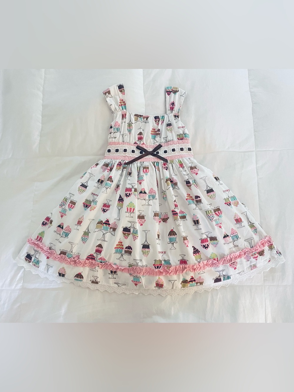 Party Twirl Dress w Attached Layered Petticoat Cotton Pink Brown Sz 6